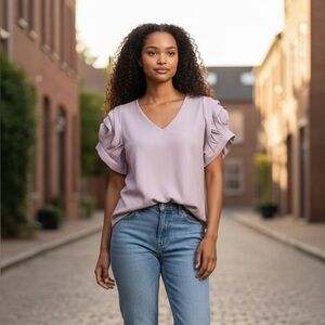 Old Rose Blouse with Flower Accent on Sleeve